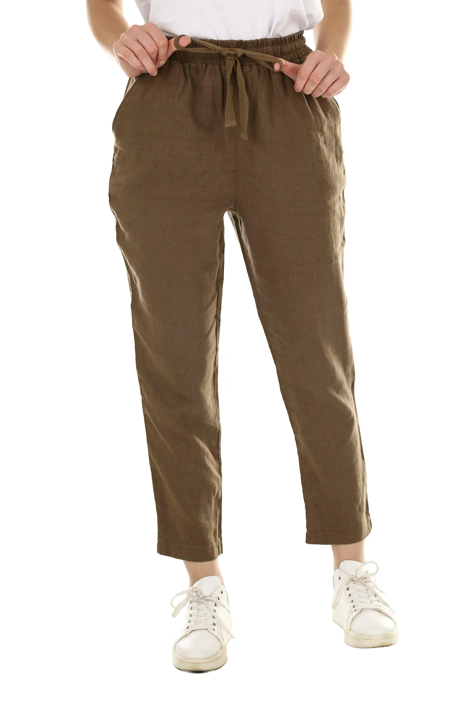 Pantaloni drepți cu șnur, kaki