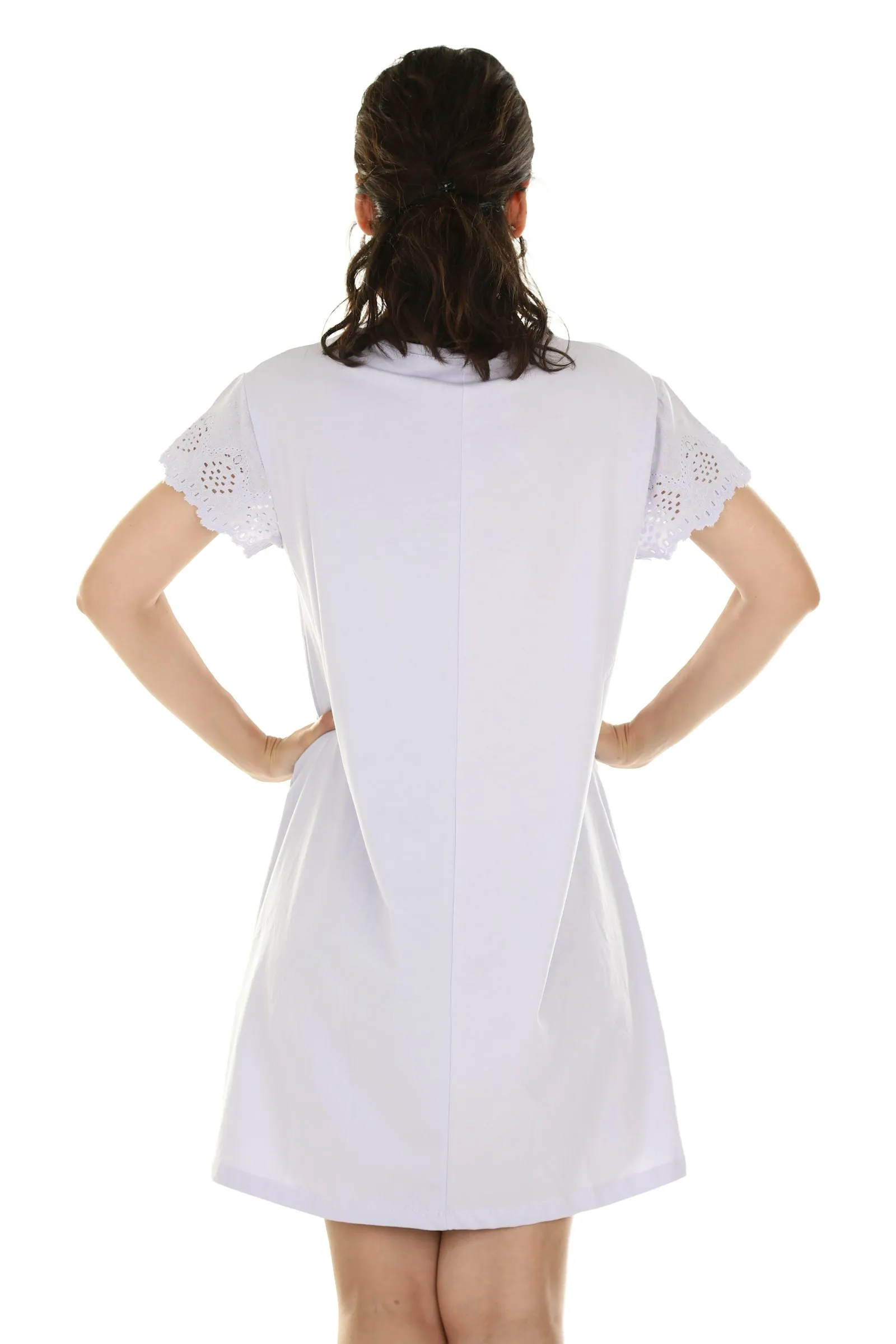 Rochie scurtă cu mânecă întoarsă, alb