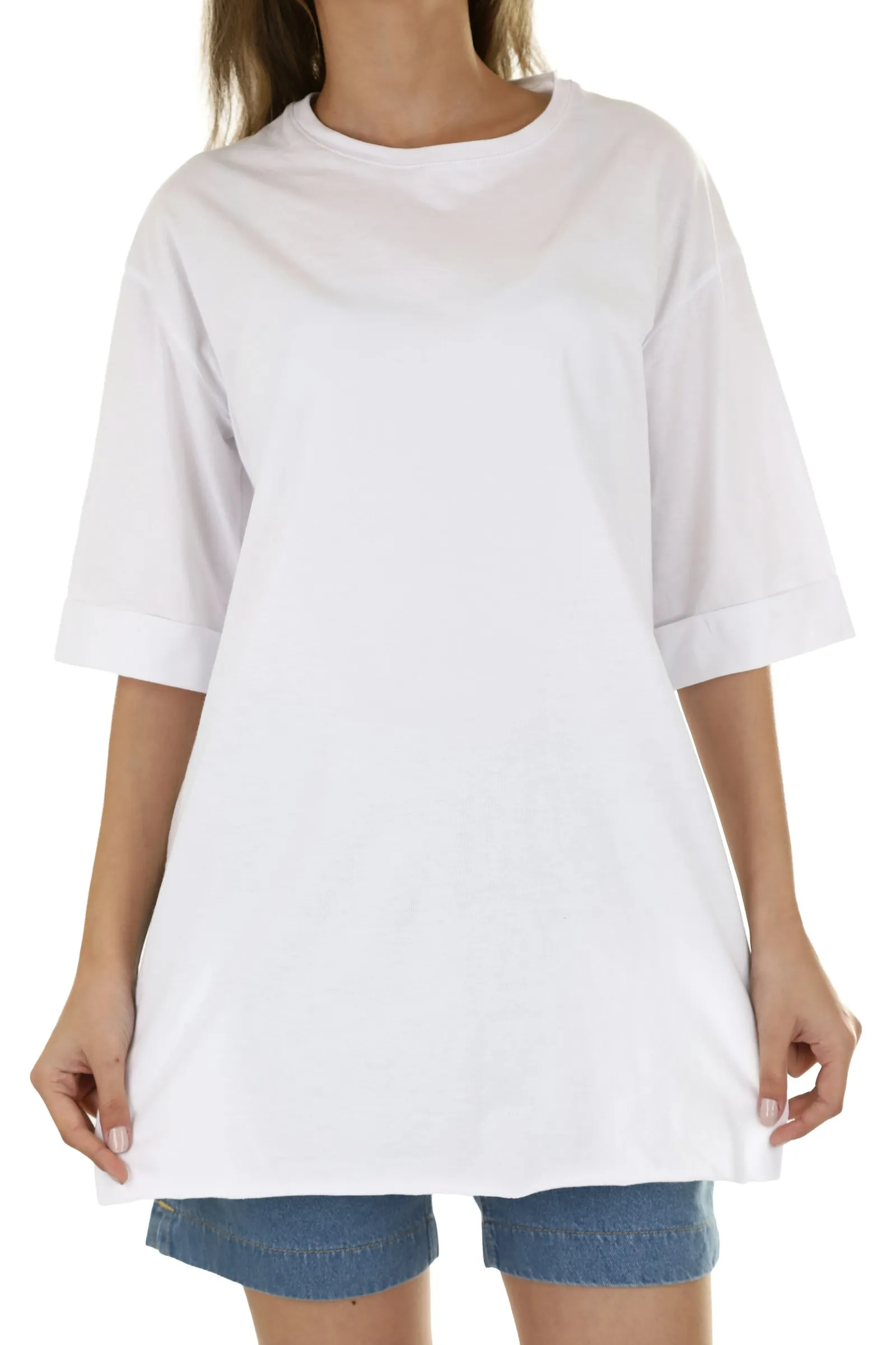 Tricou larg din in, alb